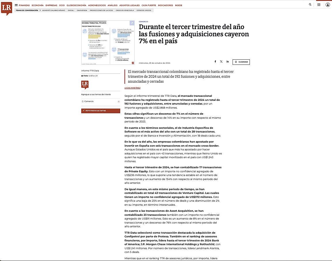 Durante el tercer trimestre del ao las fusiones y adquisiciones cayeron 7% en el pas